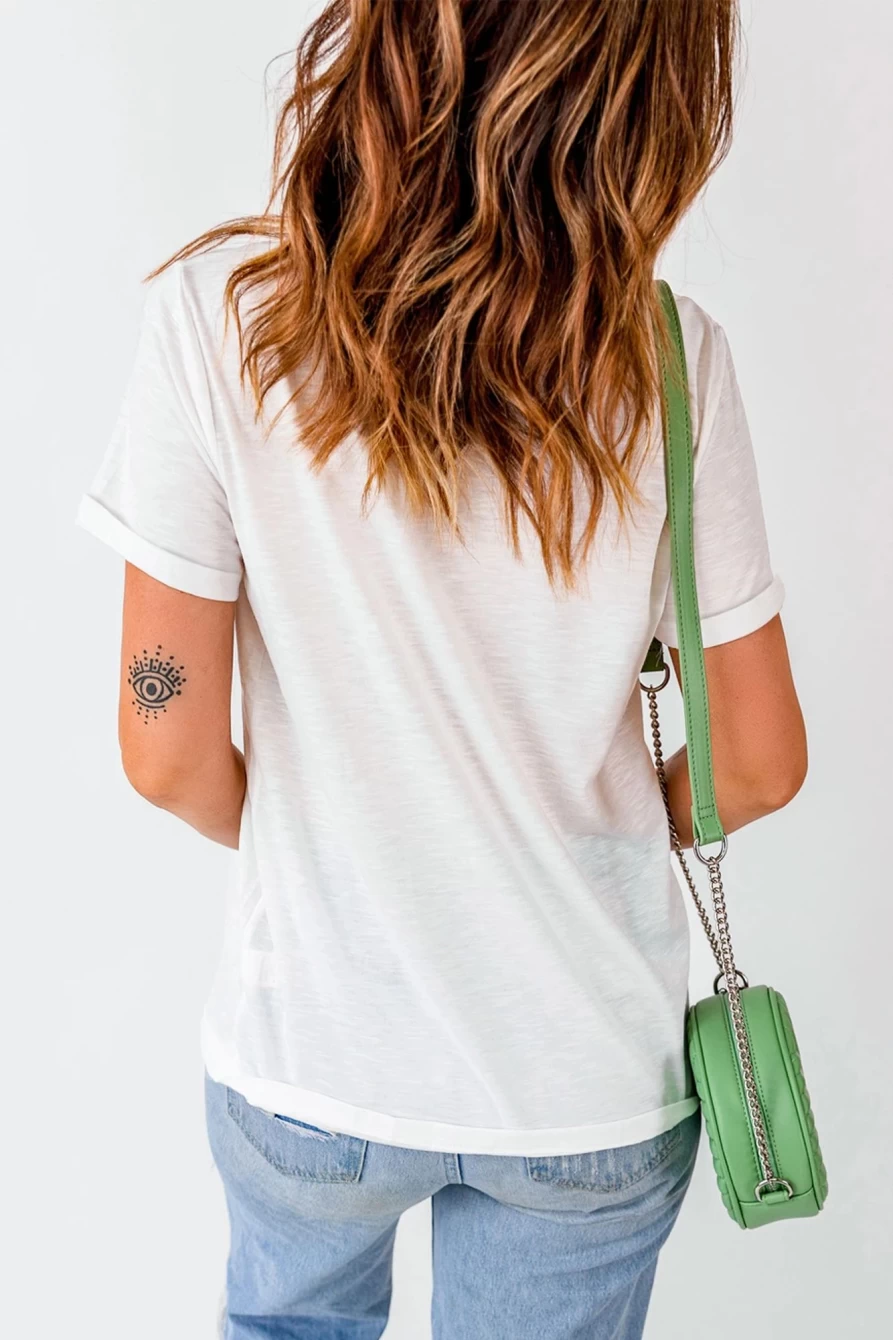 Women's White Easter Rabbit Graphic T-Shirt - Shewin Casual Crew Neck Tee for Spring
