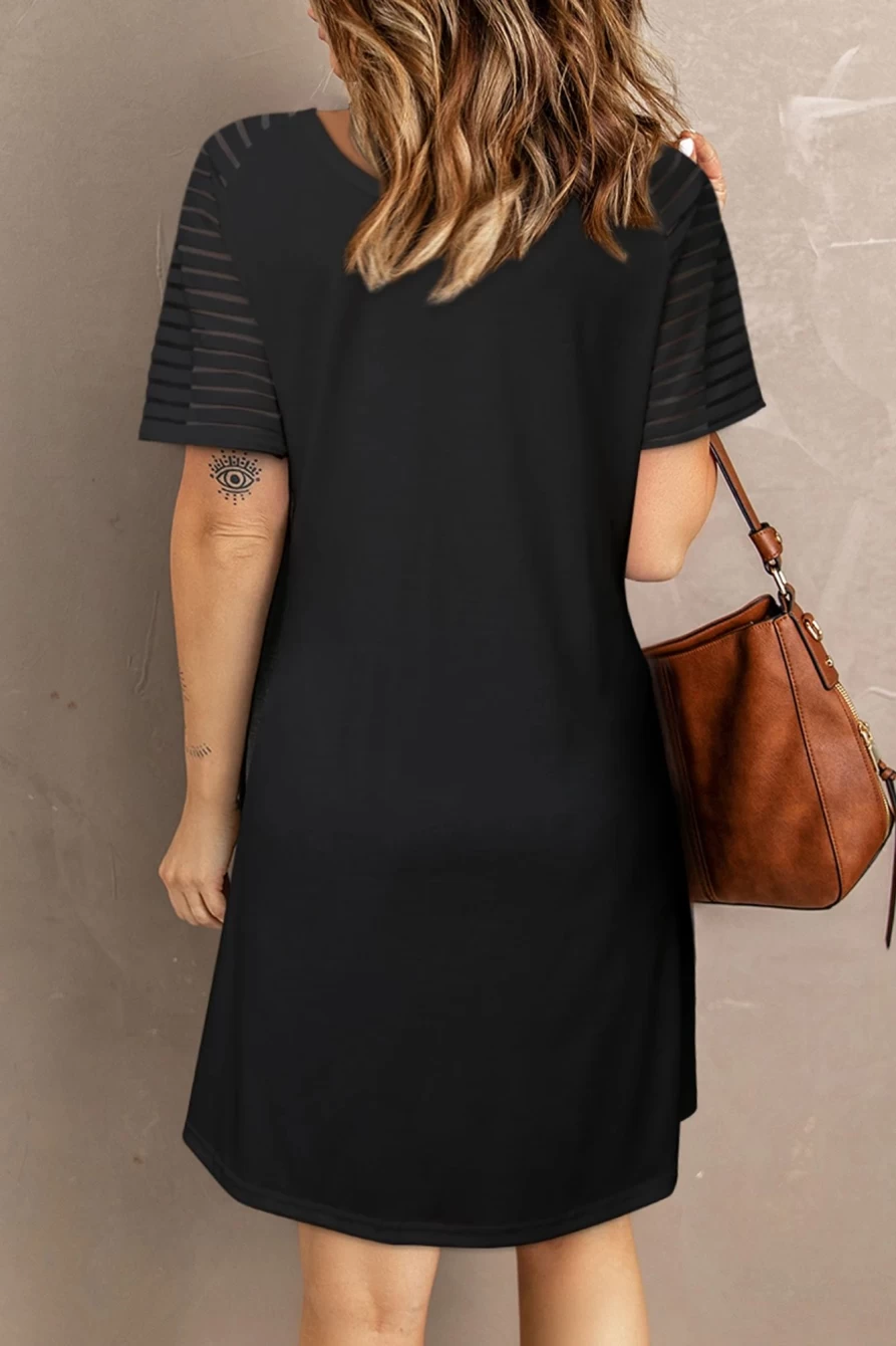 Shewin Women's Black Casual Basic Dress with Raglan Sleeves