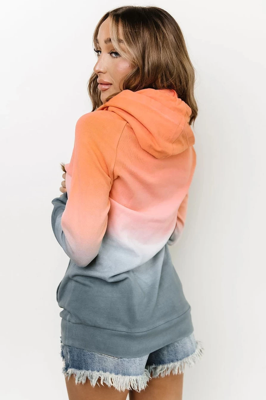 Shewin Women's Multicolor Gradient Thumbhole Hoodie with Pockets & Zipper