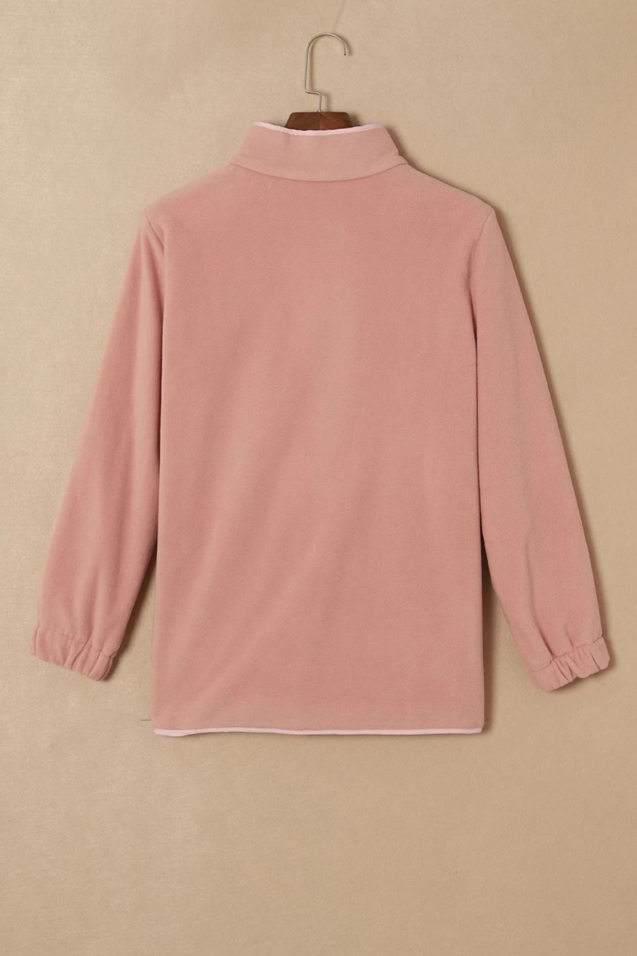 Shewin Women's Apricot Pink Sherpa Jacket with Contrast Trim & Zipped Pockets