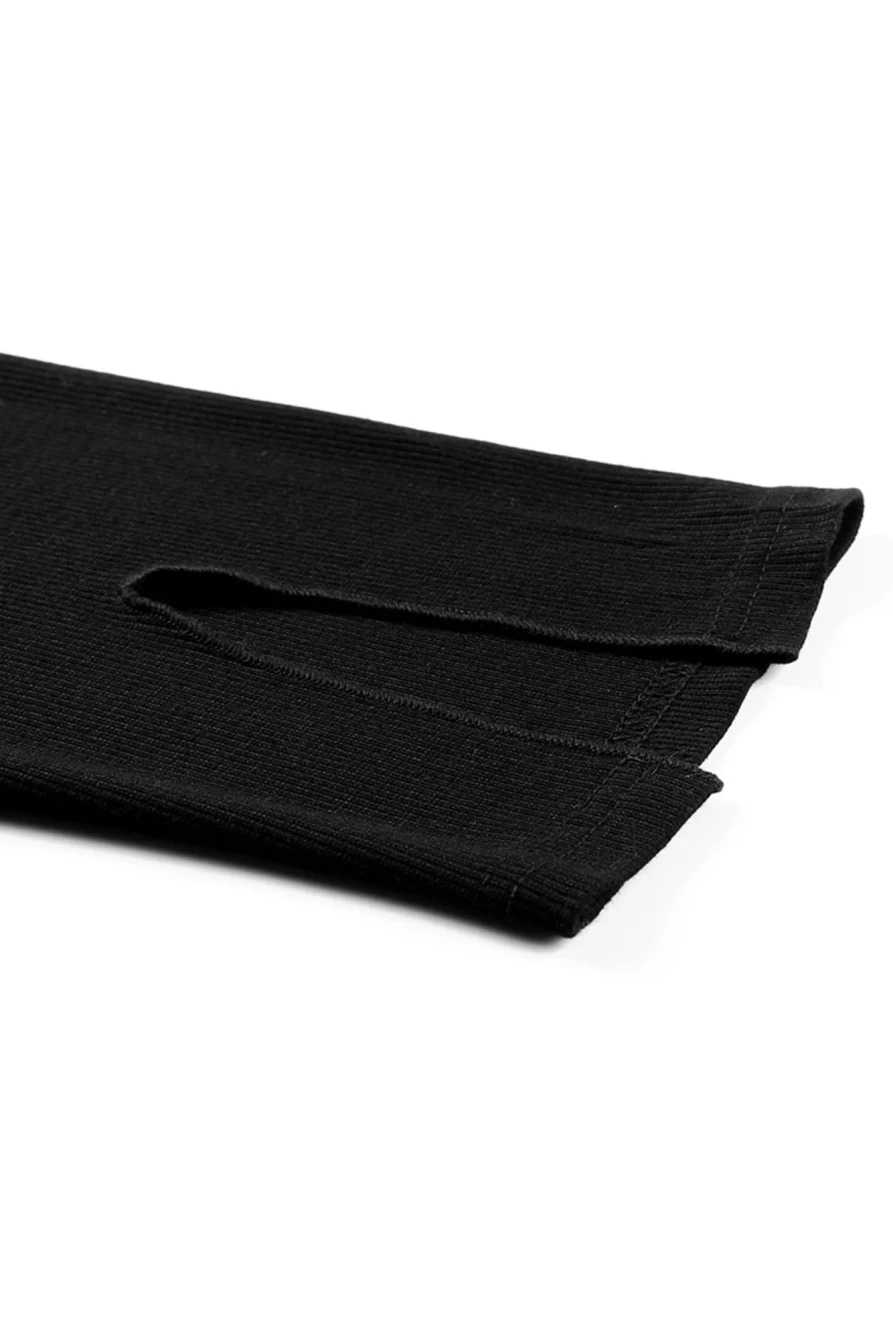 Shewin Women's Black High Waisted Ribbed Knit Leggings with Side Slit Casual Comfort Stretch