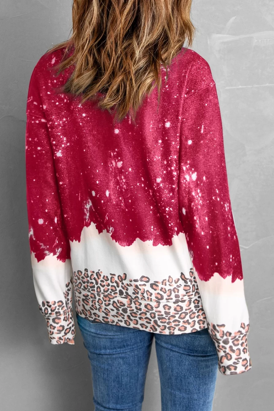 "SheWin Women's Red Leopard Print Loose Fit Graphic Sweatshirt - In My Merry Era Trendy Pullover"