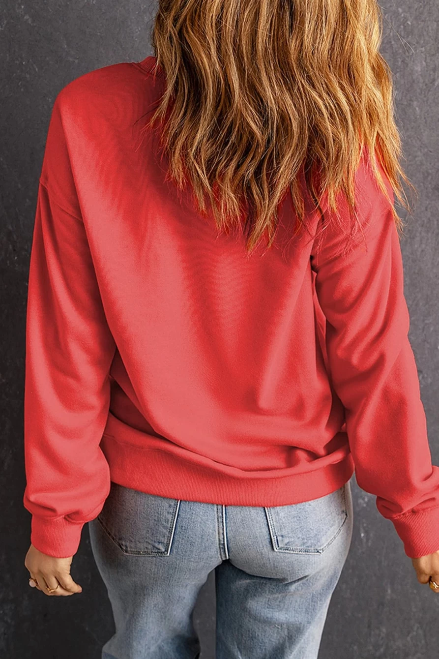 "SheWin Women's Red Sequin Santa Christmas Sweatshirt - Festive Holiday Graphic Pullover"