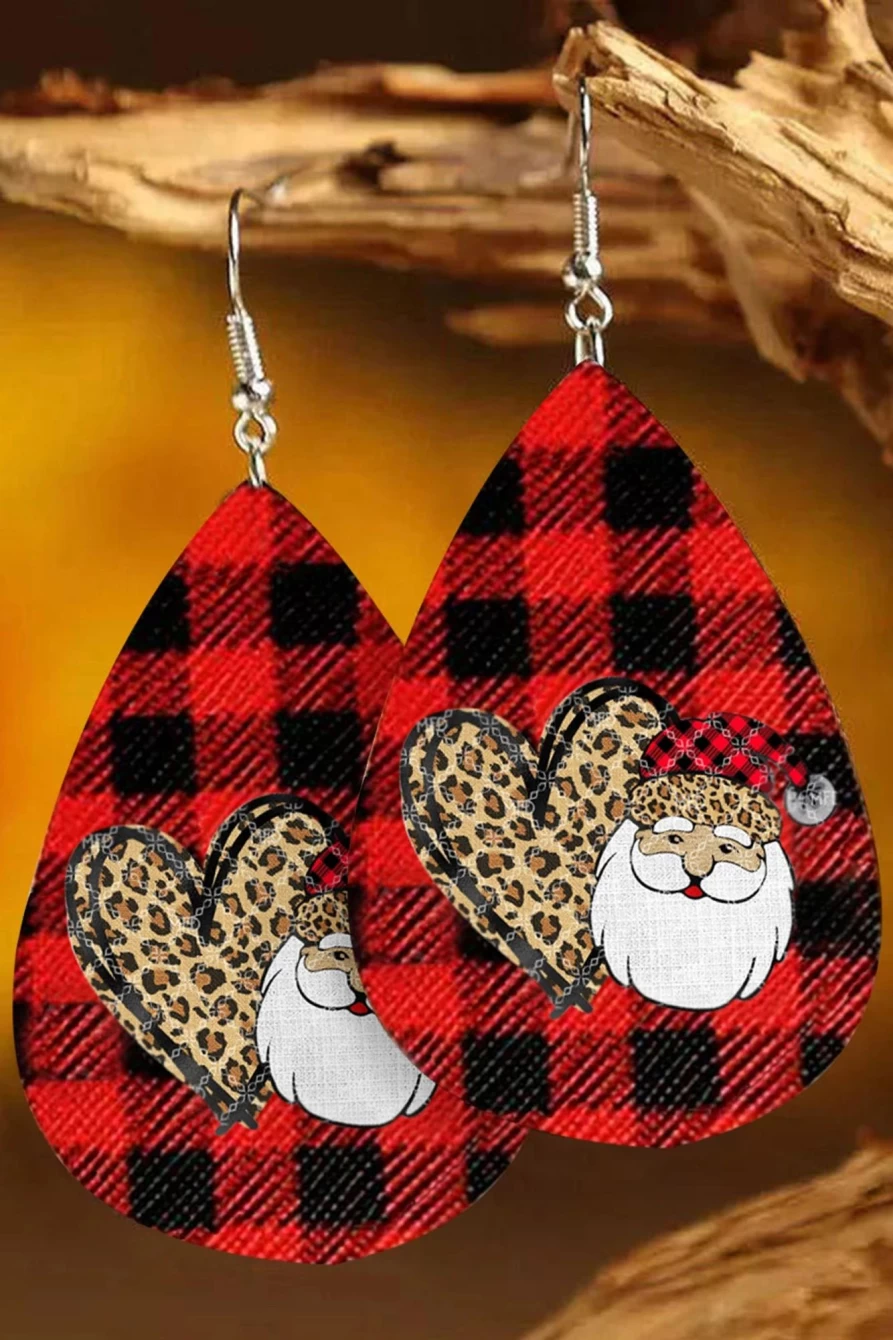 "SheWin Fiery Red Leopard Heart Plaid Earrings for Women - Christmas Animal Print Fashion Jewelry"