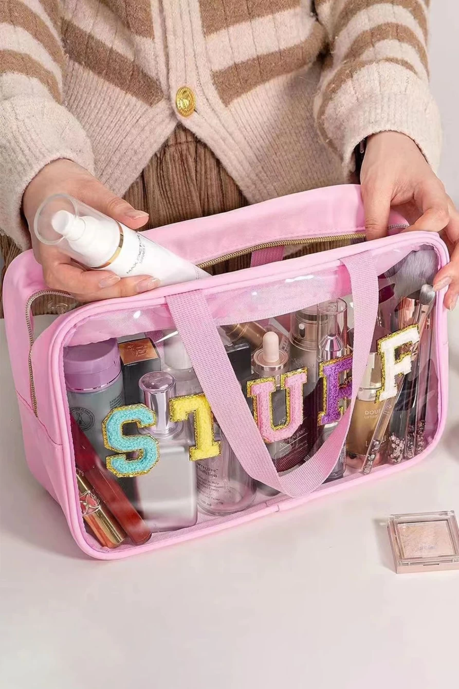 Shewin Pink Clear Makeup Bag for Women - Stylish & Transparent Cosmetic Organizer