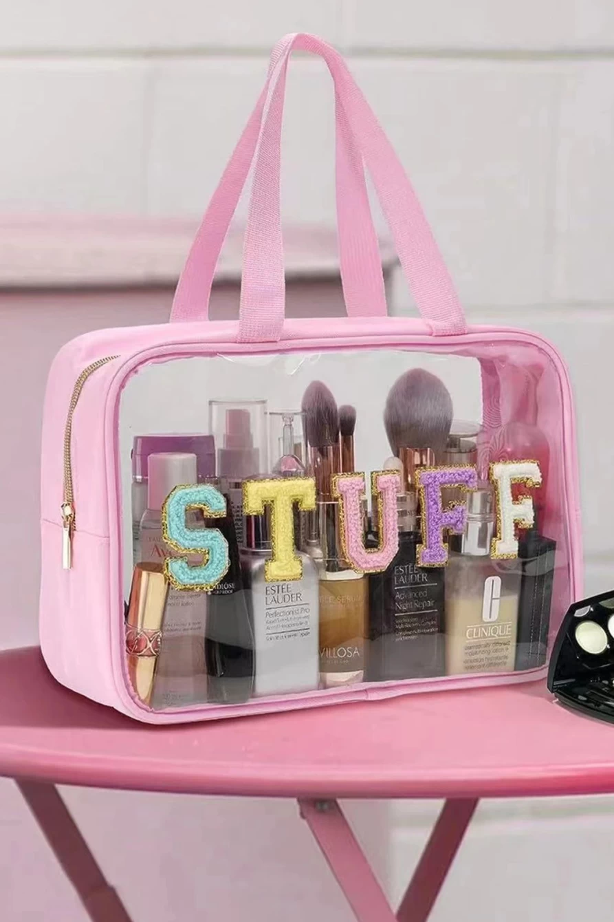 Shewin Pink Clear Makeup Bag for Women - Stylish & Transparent Cosmetic Organizer