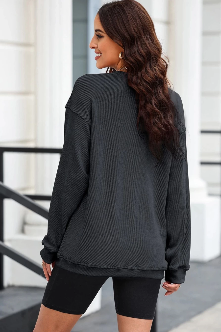Shewin Women's Black Merry And Bright Embroidered Graphic Sweatshirt - Festive Corded Design