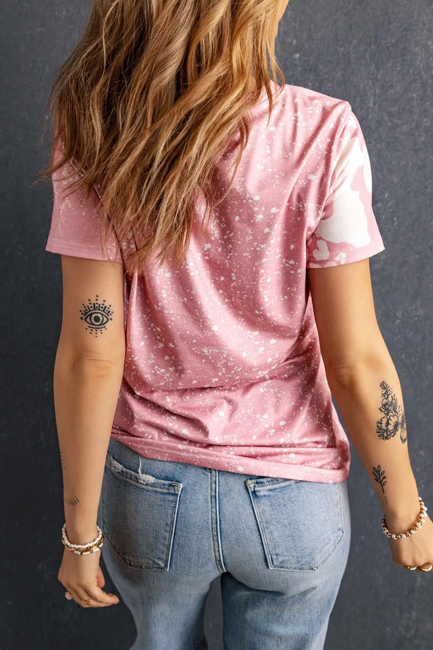 Shewin Women's Pink Tie Dye Easter Rabbit Graphic Crewneck T-Shirt