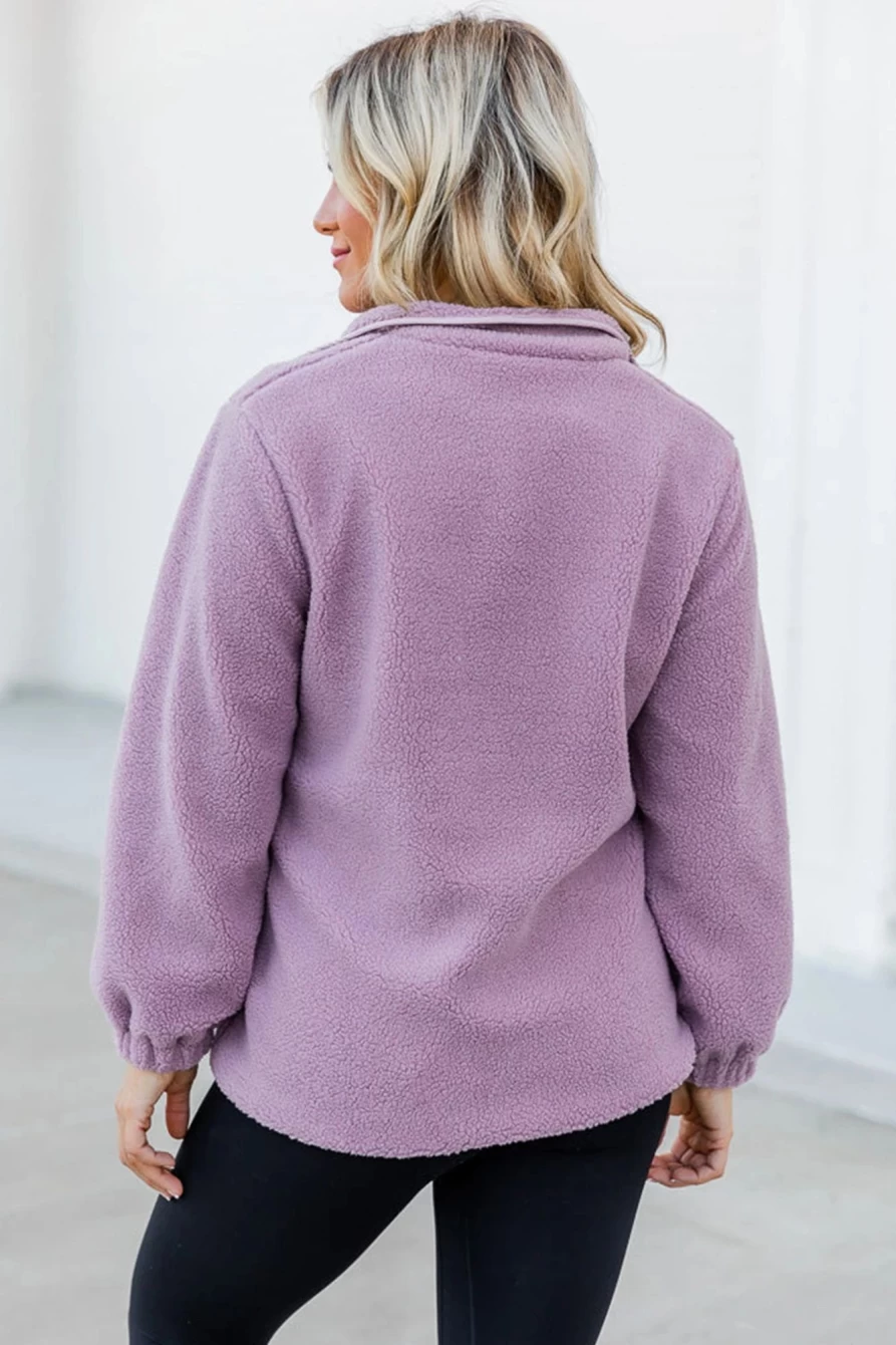 Shewin Women's Orchid Petal Sherpa Jacket with Contrast Trim & Zipped Pockets
