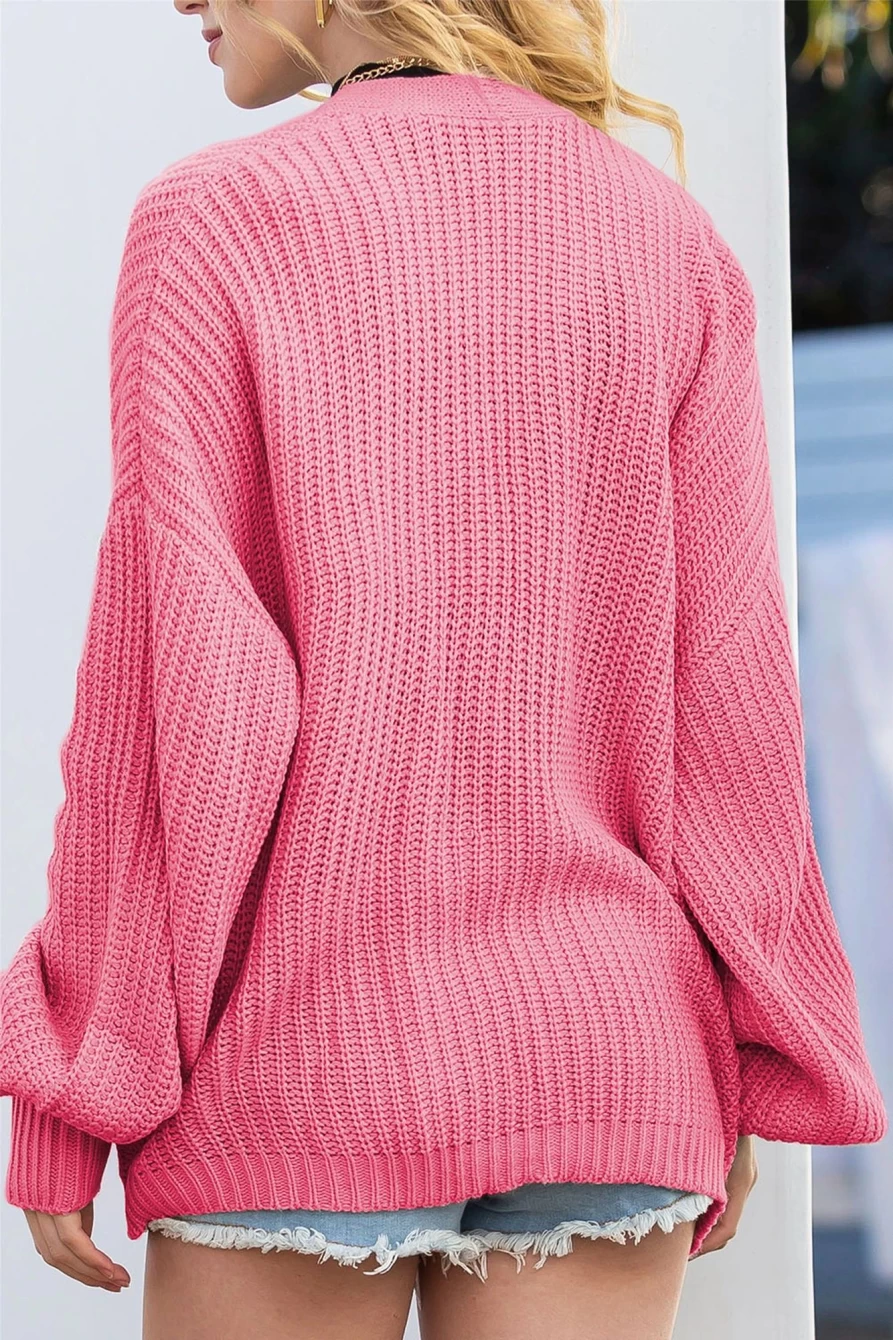 Women's Pink Solid Open Front Short Cardigan with Pockets - Shewin