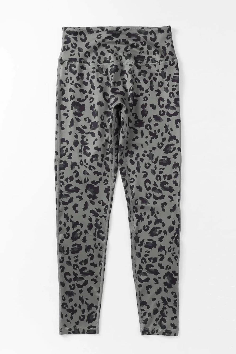 Shewin Women's Gray Leopard Print High Waist Casual Leggings