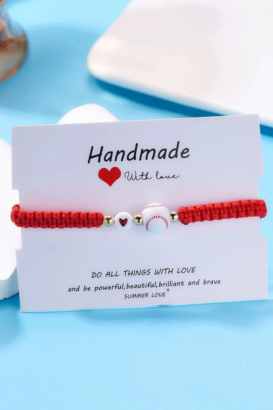 Shewin Bright White Baseball Rope Bracelet for Women - Sporty Red Accents