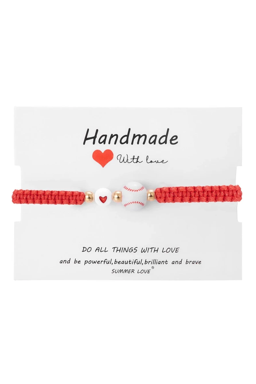 Shewin Bright White Baseball Rope Bracelet for Women - Sporty Red Accents