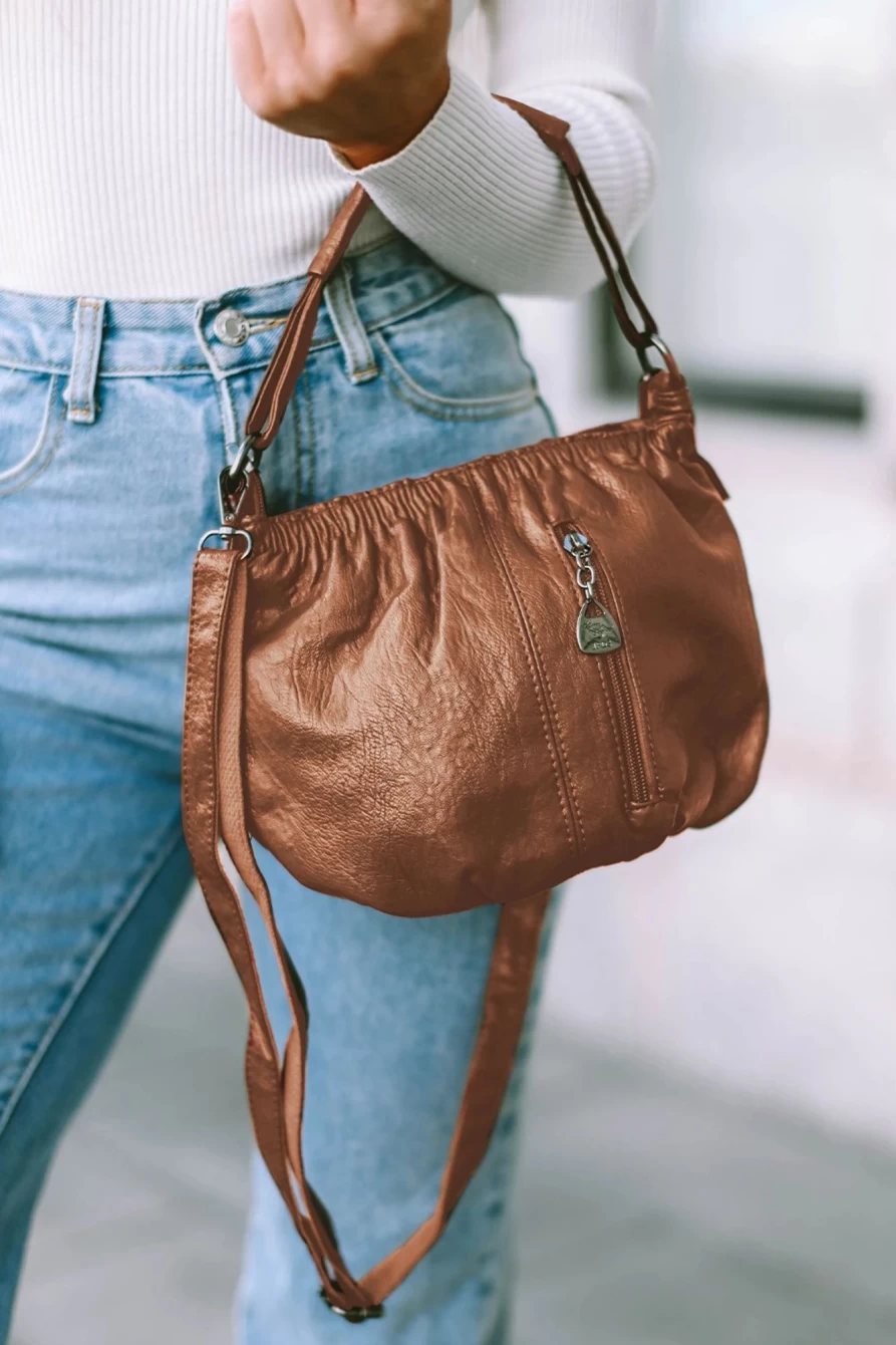 "Shewin Fiery Red Vintage Leather Pleated Shoulder Bag for Women"