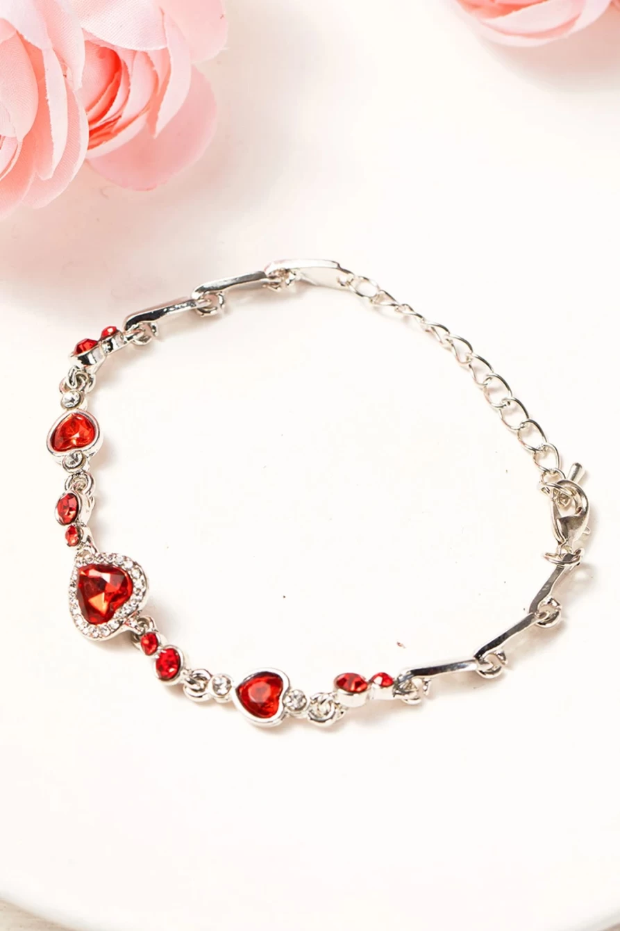 "Shewin Fiery Red Heart Shaped Gemstone Bracelet for Women - Valentine's Day Gift"