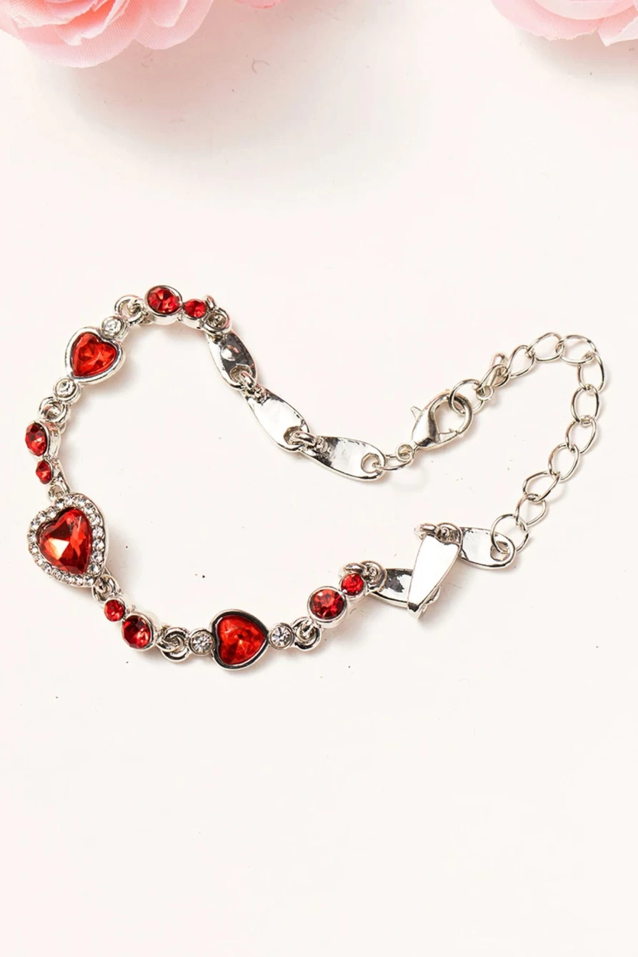 "Shewin Fiery Red Heart Shaped Gemstone Bracelet for Women - Valentine's Day Gift"