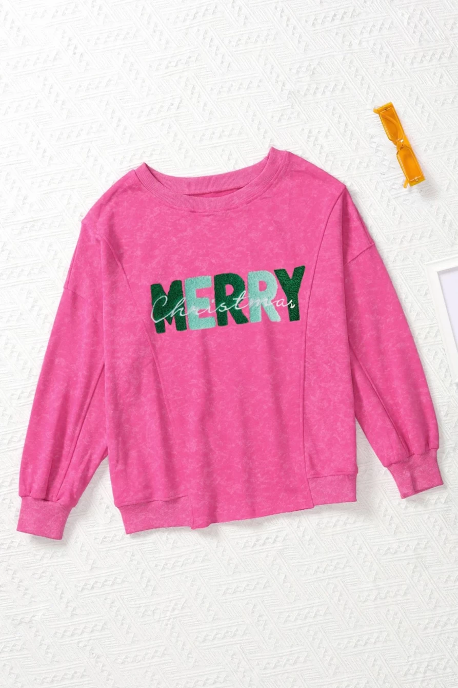 "SheWin Women's Rose Christmas Graphic Bishop Sleeve Sweatshirt - Merry Holiday Pullover"