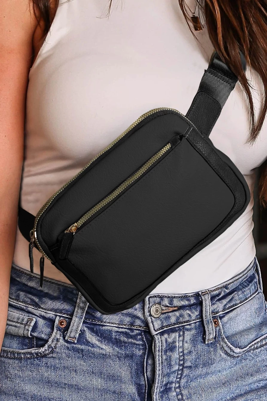"Shewin Women's Black Minimalist Multi-Zip Crossbody Bag - Stylish & Functional"