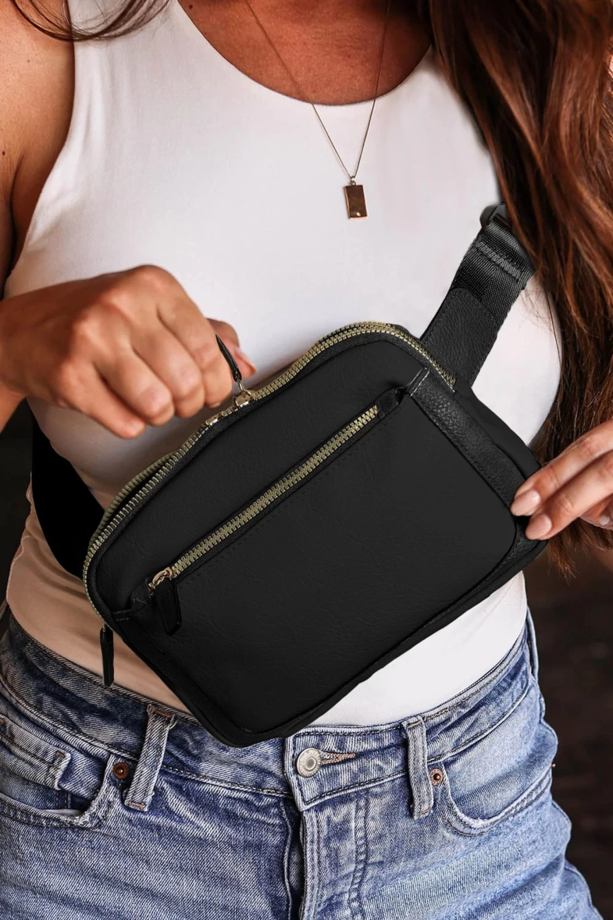 "Shewin Women's Black Minimalist Multi-Zip Crossbody Bag - Stylish & Functional"