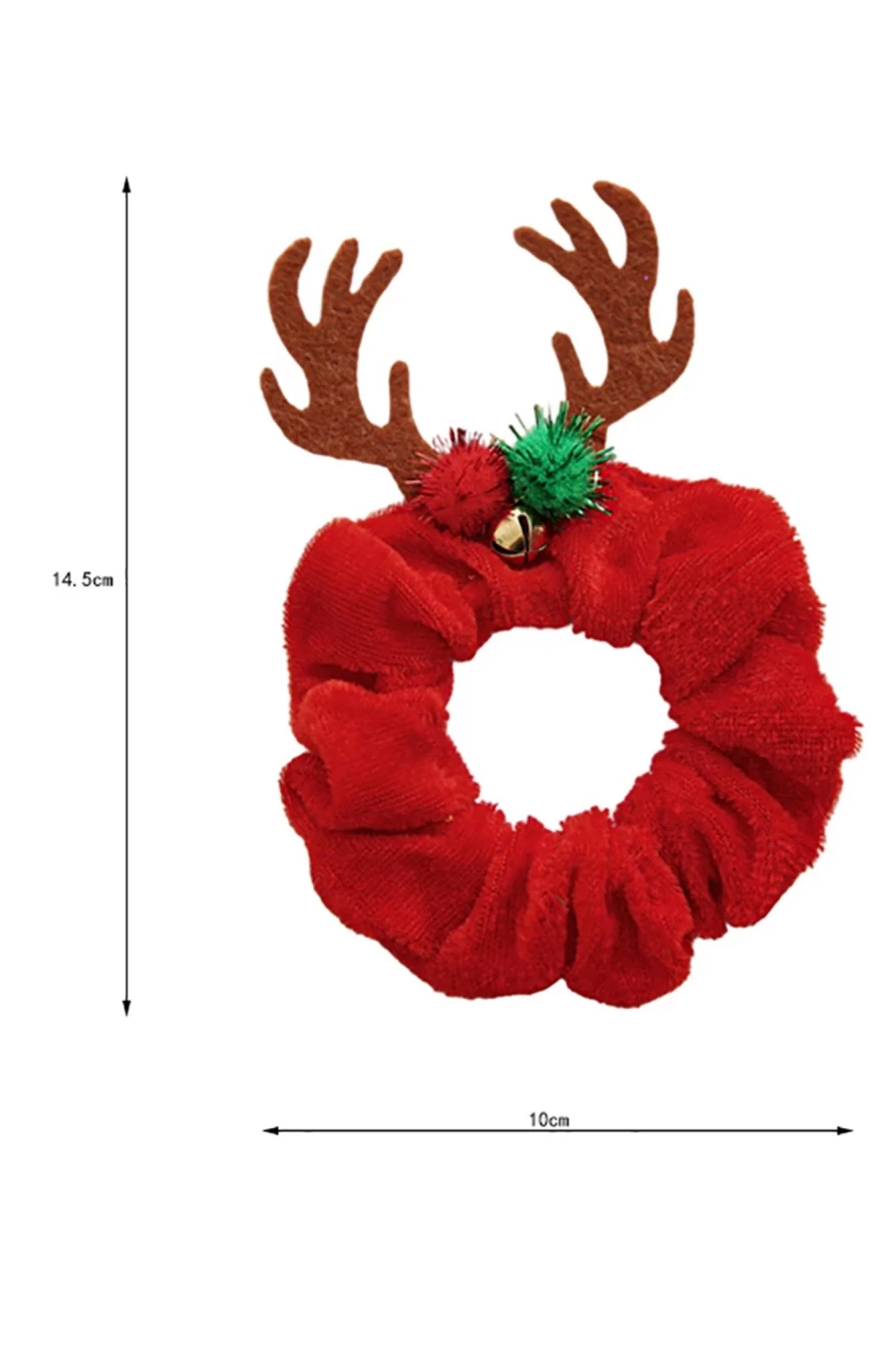 Women's Fiery Red Christmas Antlers Hair Scrunchie - Shewin Festive Holiday Hair Accessory