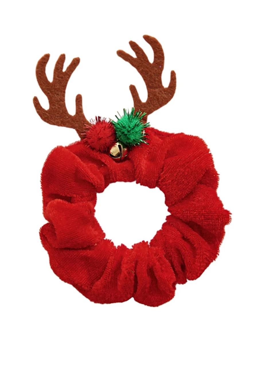 Women's Fiery Red Christmas Antlers Hair Scrunchie - Shewin Festive Holiday Hair Accessory