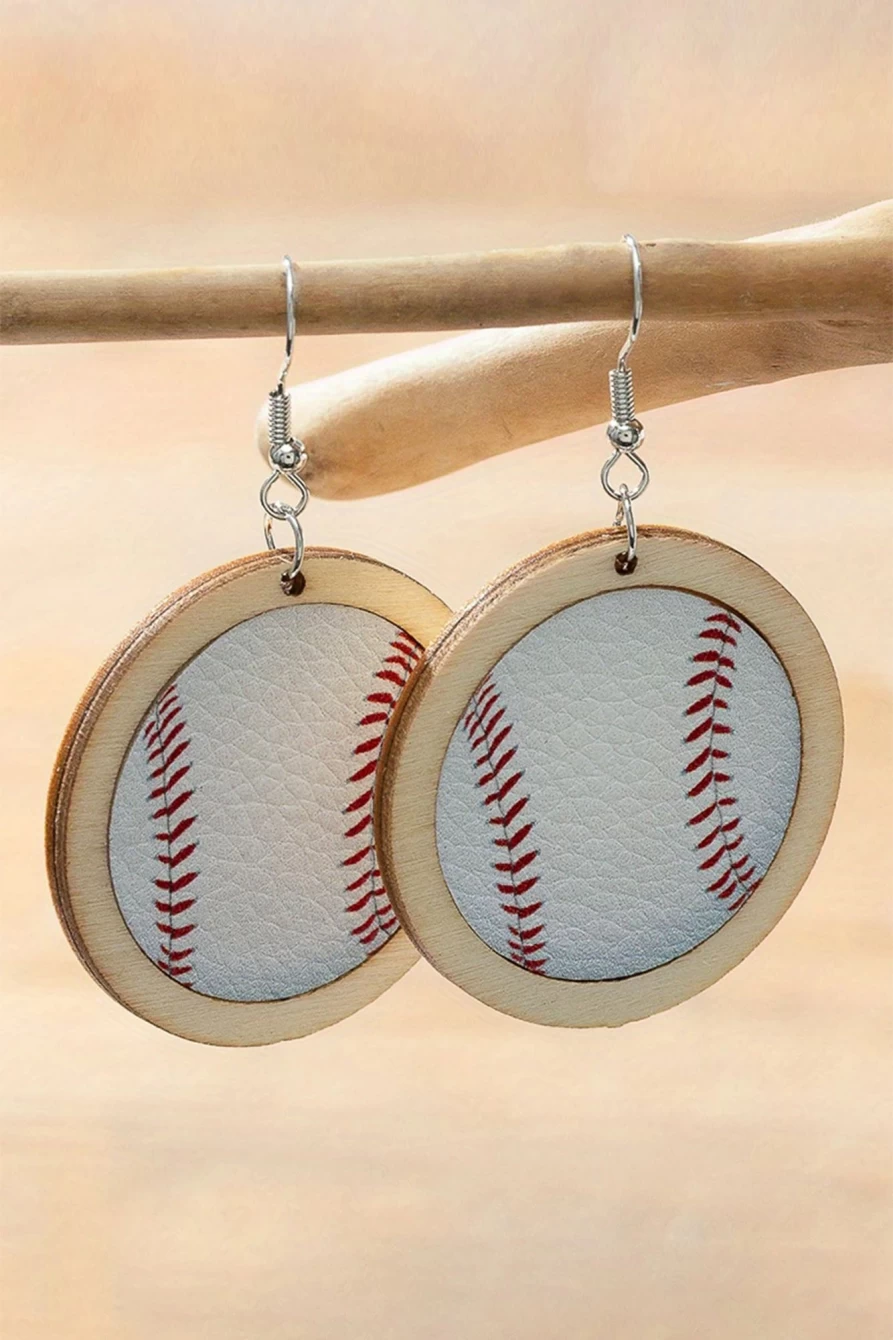 "Shewin Bright White Wooden Leather Inset Baseball Earrings for Women"