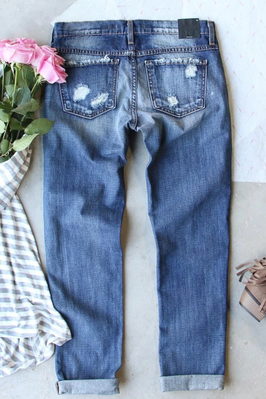 "Shewin Women's Sky Blue Sequin Embellished Mardi Gras Fleur-De-Lis Distressed Denim Jeans"