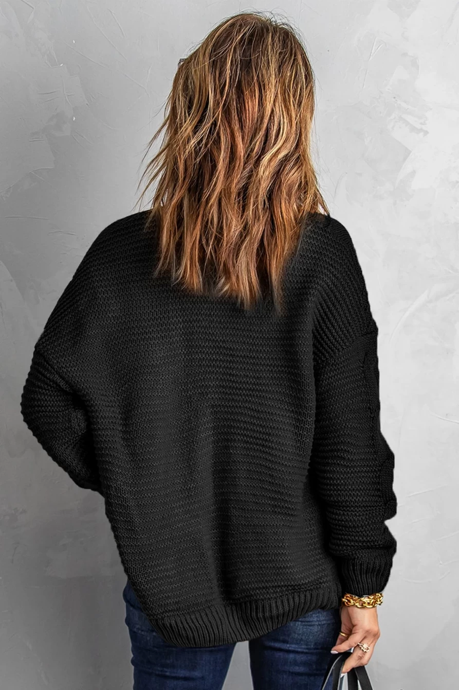 Shewin Women's Black Chunky Oversized Long Sleeve Knit Cardigan Sweater