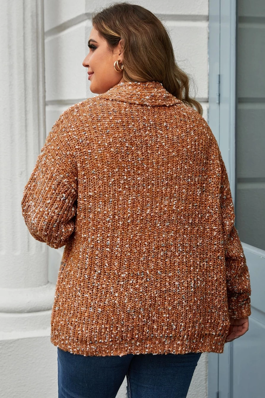Shewin Women's Khaki Plus Size Knit Open Front Cardigan - Cozy Oversized Sweater