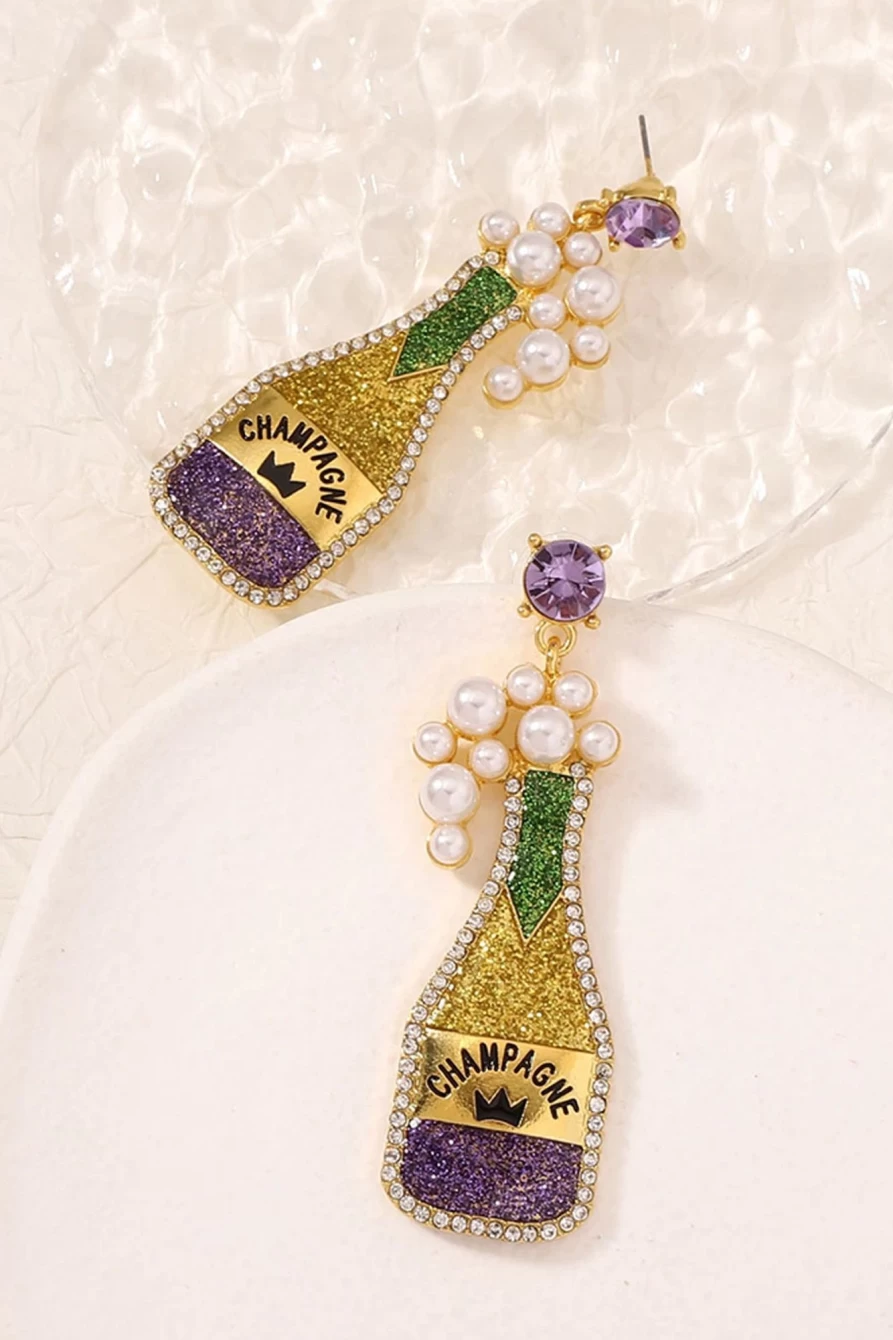 Shewin Yellow Pearl Rhinestone Carnival Bottle Dangle Earrings for Women