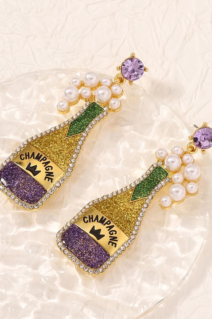 Shewin Yellow Pearl Rhinestone Carnival Bottle Dangle Earrings for Women