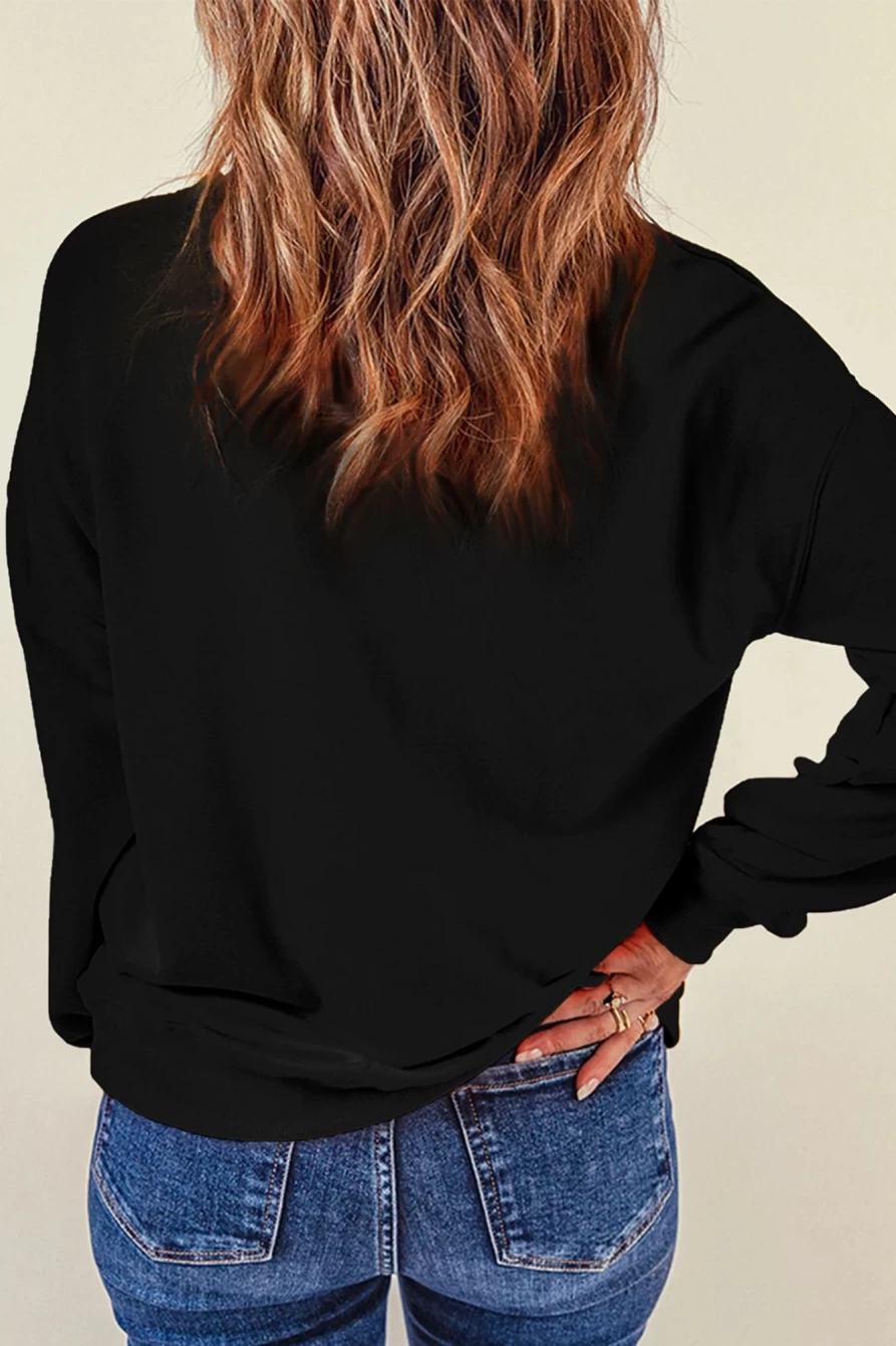 Shewin Women's Black Christmas Tree Graphic Crewneck Sweatshirt Holiday Pullover