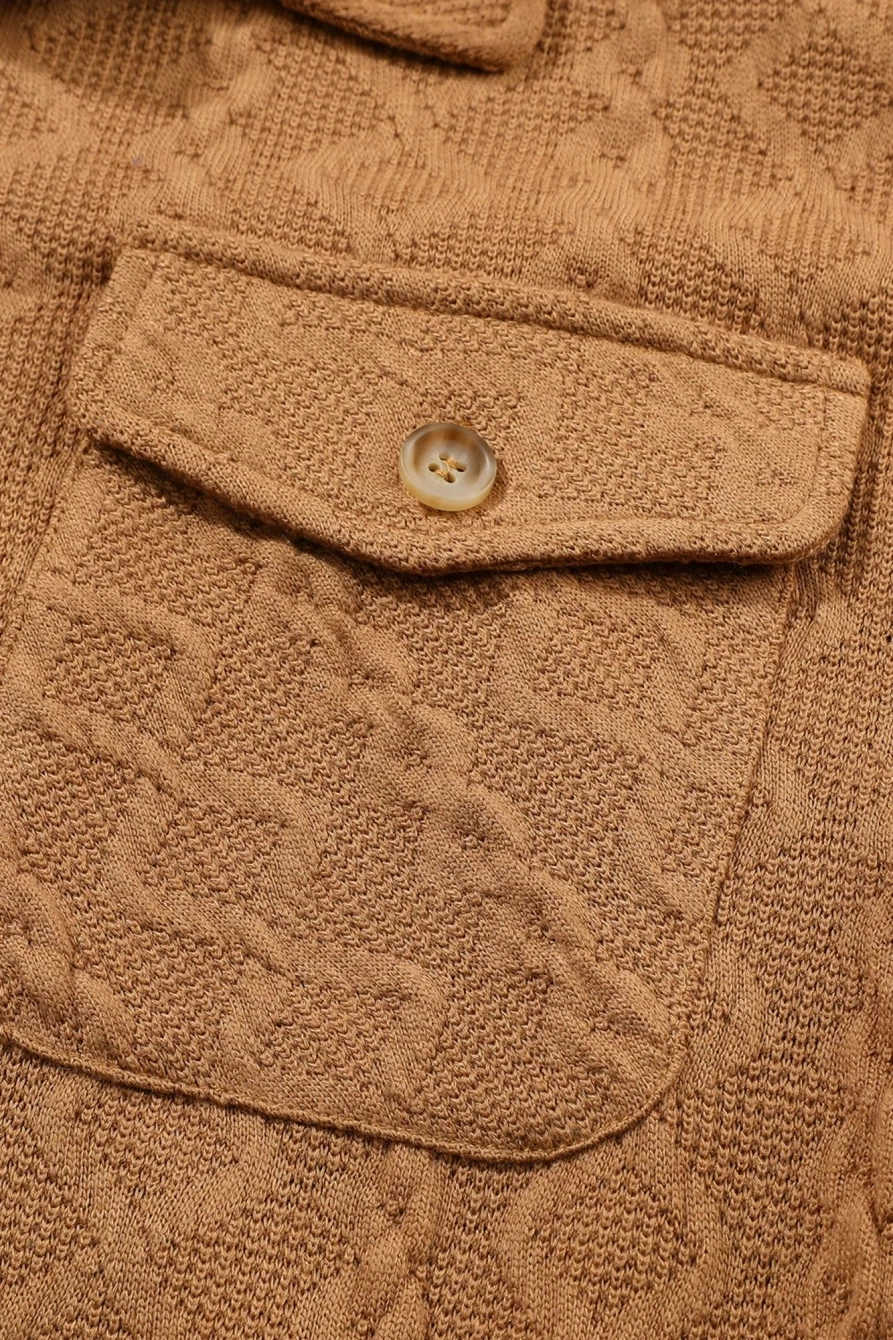 Women's Camel Textured Knit Shacket with Flap Pockets by Shewin