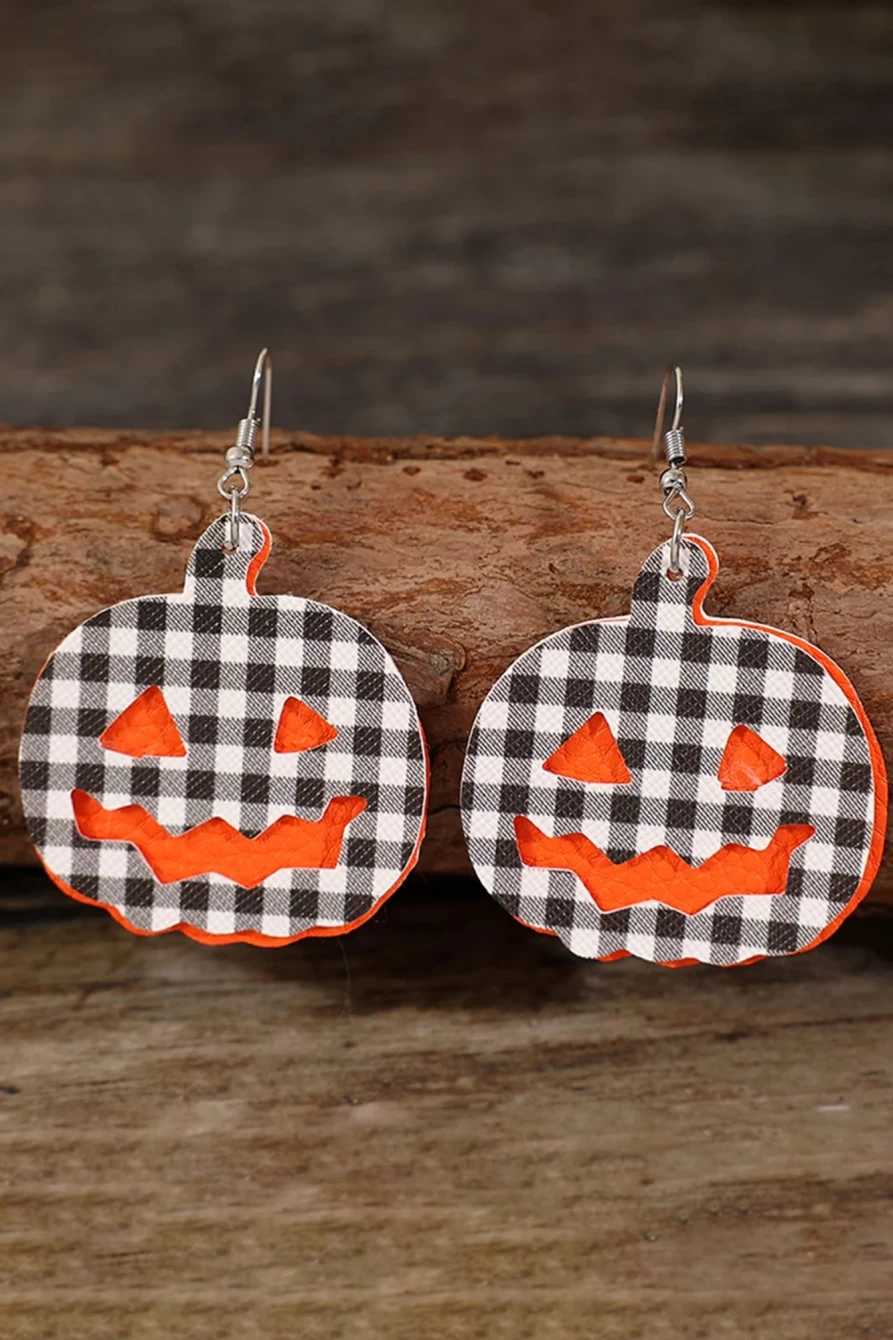 Shewin Women's Multicolour Plaid Pumpkin Halloween Drop Earrings
