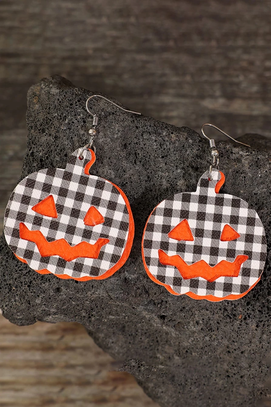 Shewin Women's Multicolour Plaid Pumpkin Halloween Drop Earrings