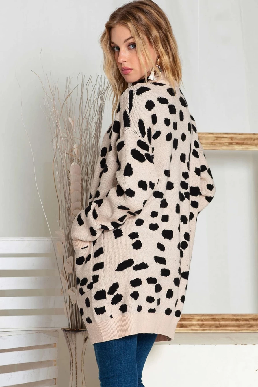 Women's Leopard Print Open Front Cardigan Sweater With Pockets - Shewin