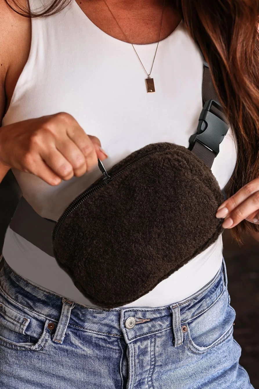 Shewin Women's Coffee Sherpa Crossbody Bag with Adjustable Strap