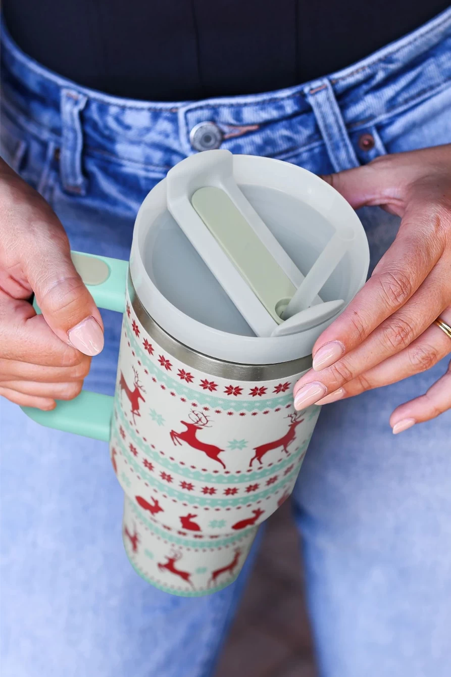 "Shewin Iceland Blue Christmas Stainless Steel Tumbler for Women - Holiday Themed Insulated Cup"