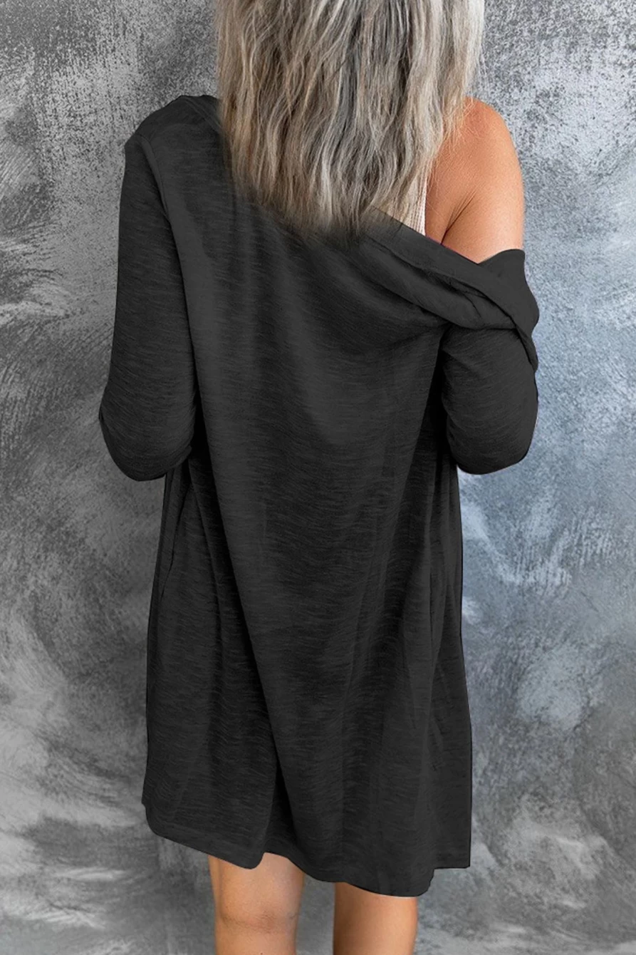 Shewin Women's Black Casual Button Front Cover Up Open Front Cardigan