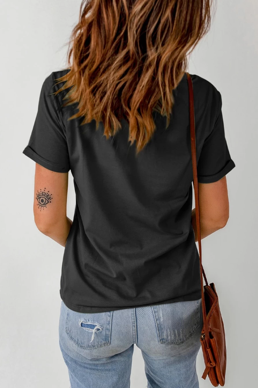 "SheWin Women's Black Casual Be Kind Graphic Round Neck T-Shirt"