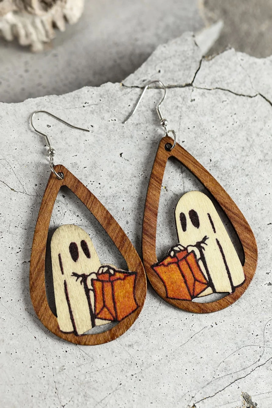 "Shewin Bright White Wooden Water Drop Halloween Earrings for Women - Unique Handcrafted Dangle Earrings"