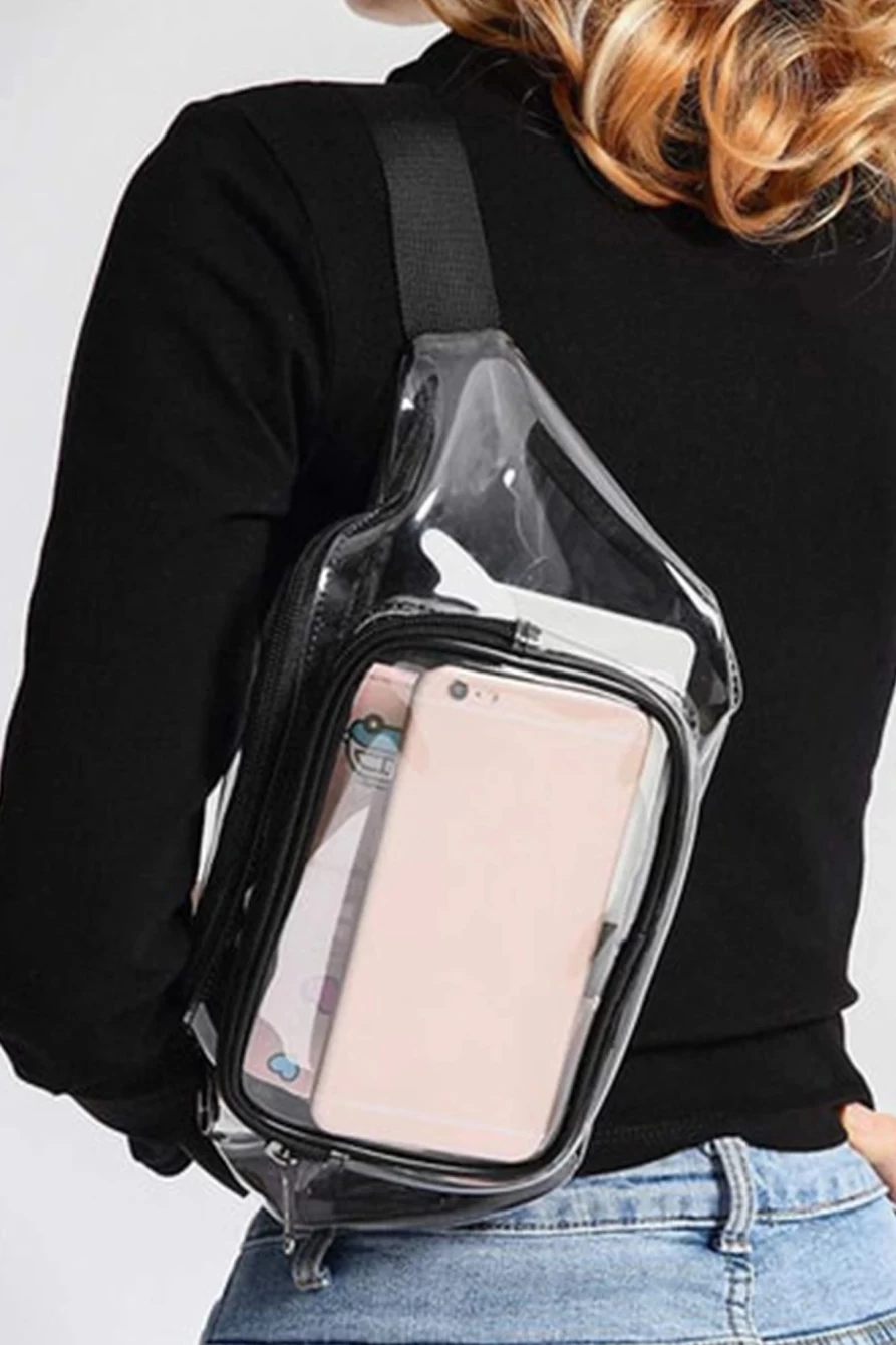 Shewin Women's Black Adjustable Strap Clear PVC Waist Bag for Hands-Free Convenience