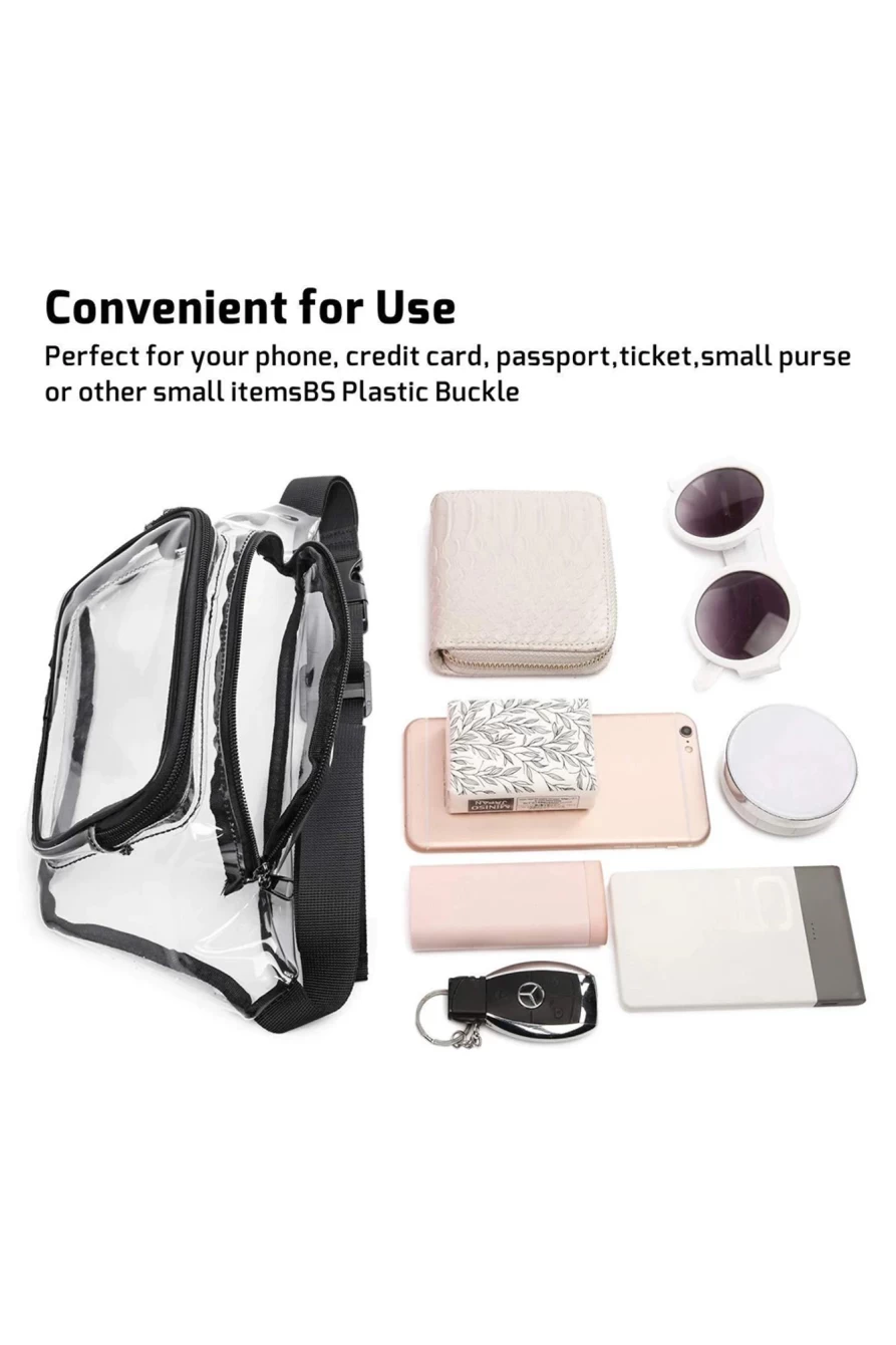 Shewin Women's Black Adjustable Strap Clear PVC Waist Bag for Hands-Free Convenience