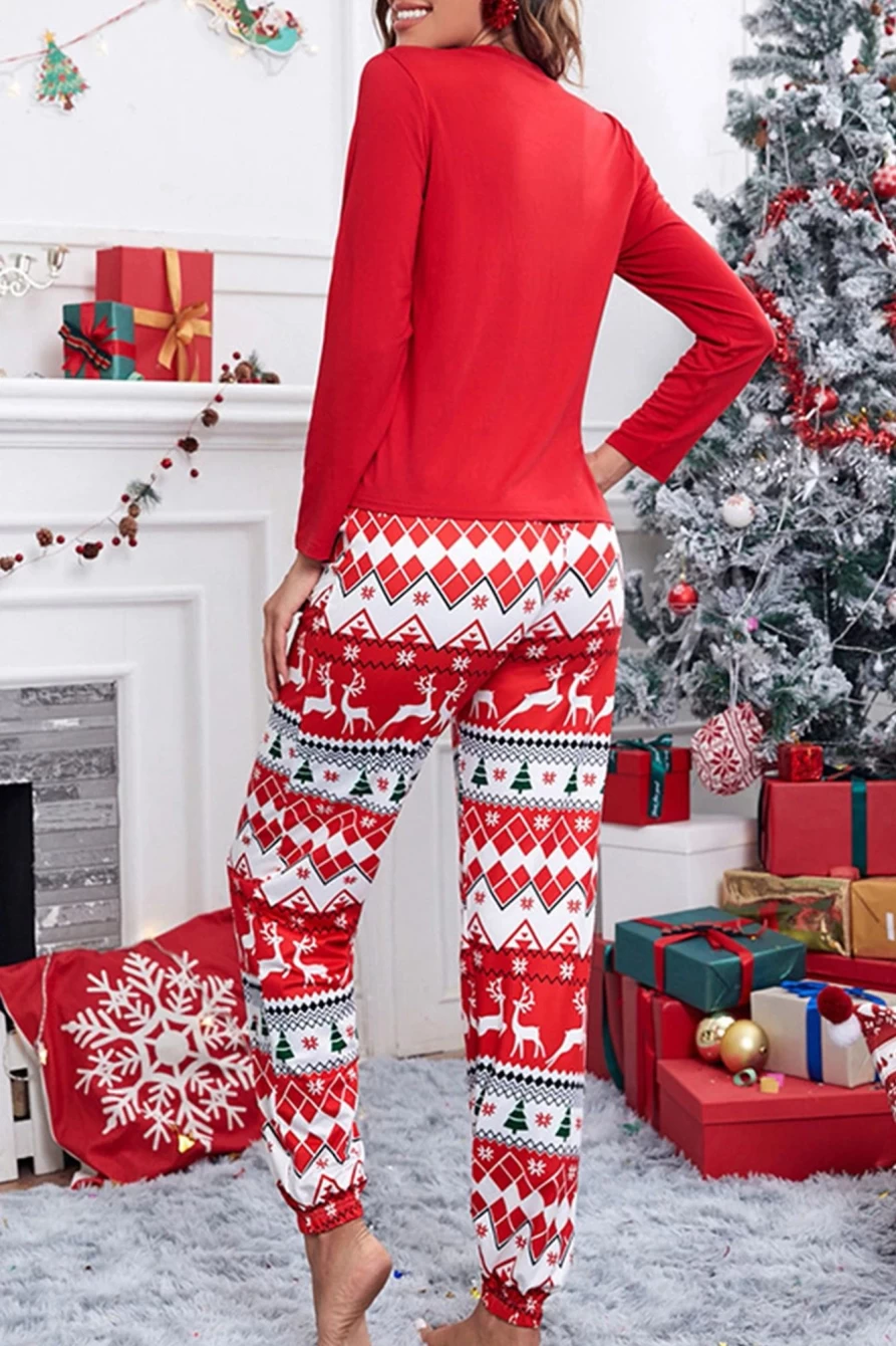 "SheWin Women's Red Christmas Printed Long Sleeve Lounge Set"