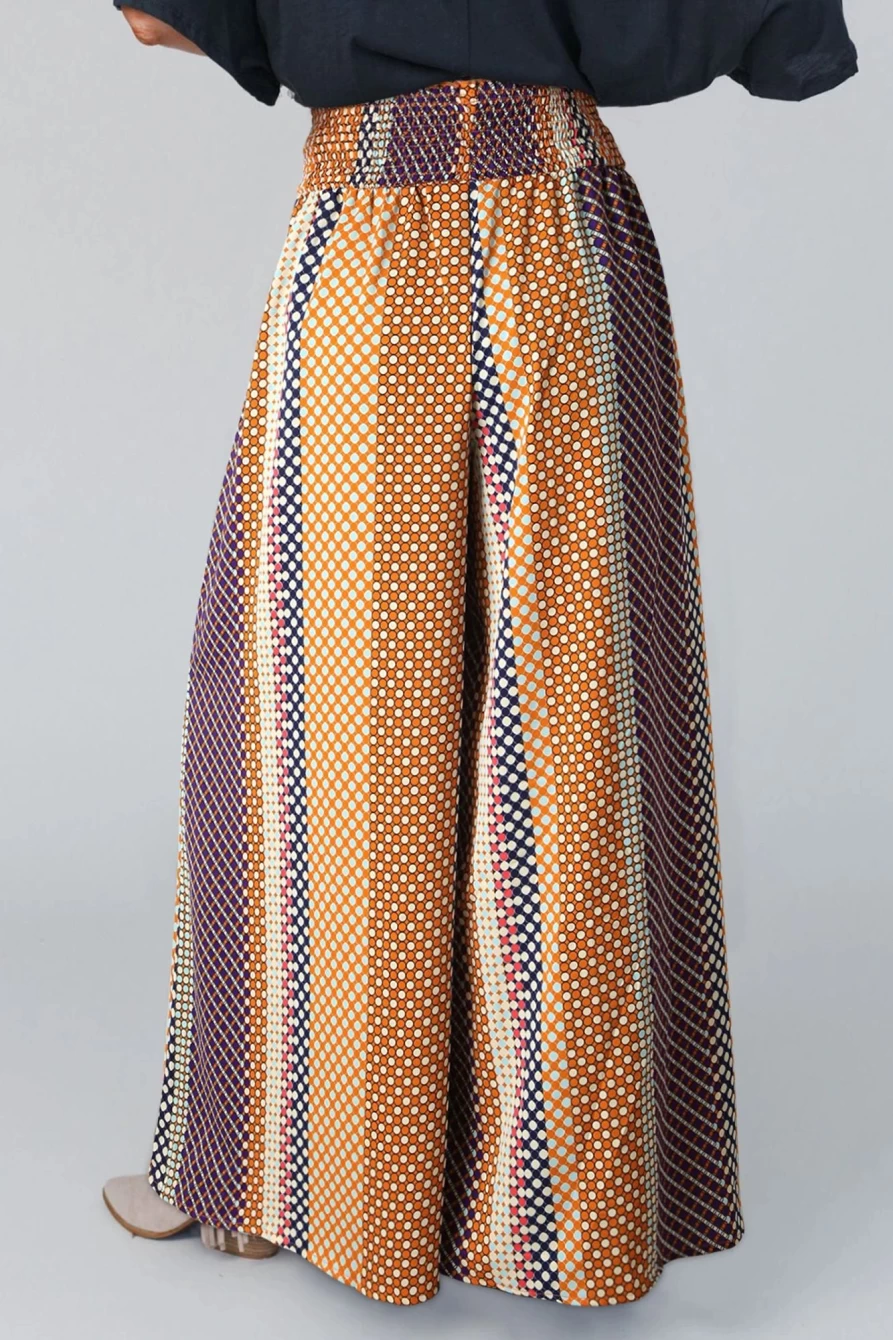 Shewin Women's Multicolor Geometric Print High Waist Wide Leg Pants