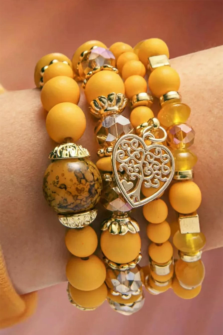 Shewin Women's Vitality Orange Crystal Beaded Heart Pendant Multi-Layer Charm Bracelet