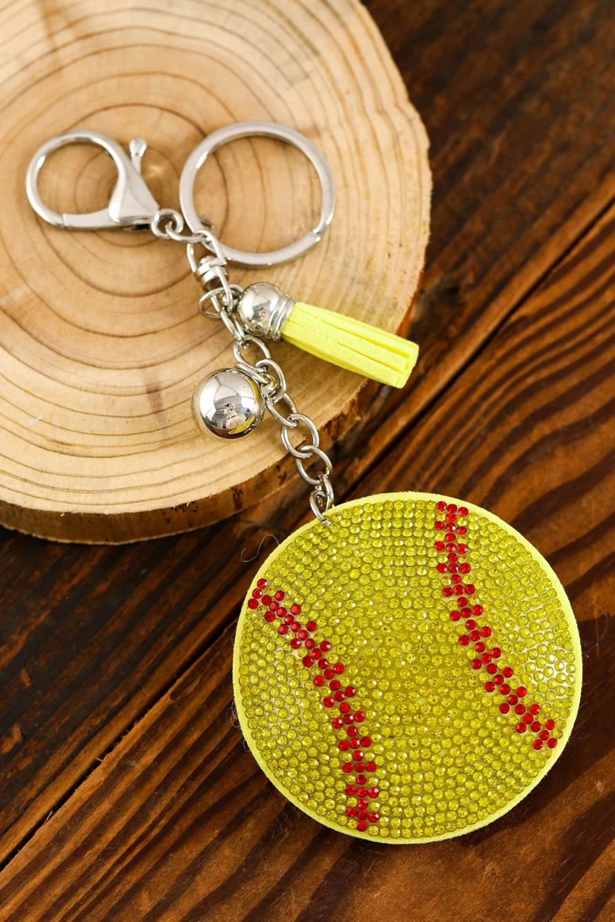 Shewin Women's Yellow Rhinestone Ball Pendant Tassel Keychain - Elegant Fashion Accessory