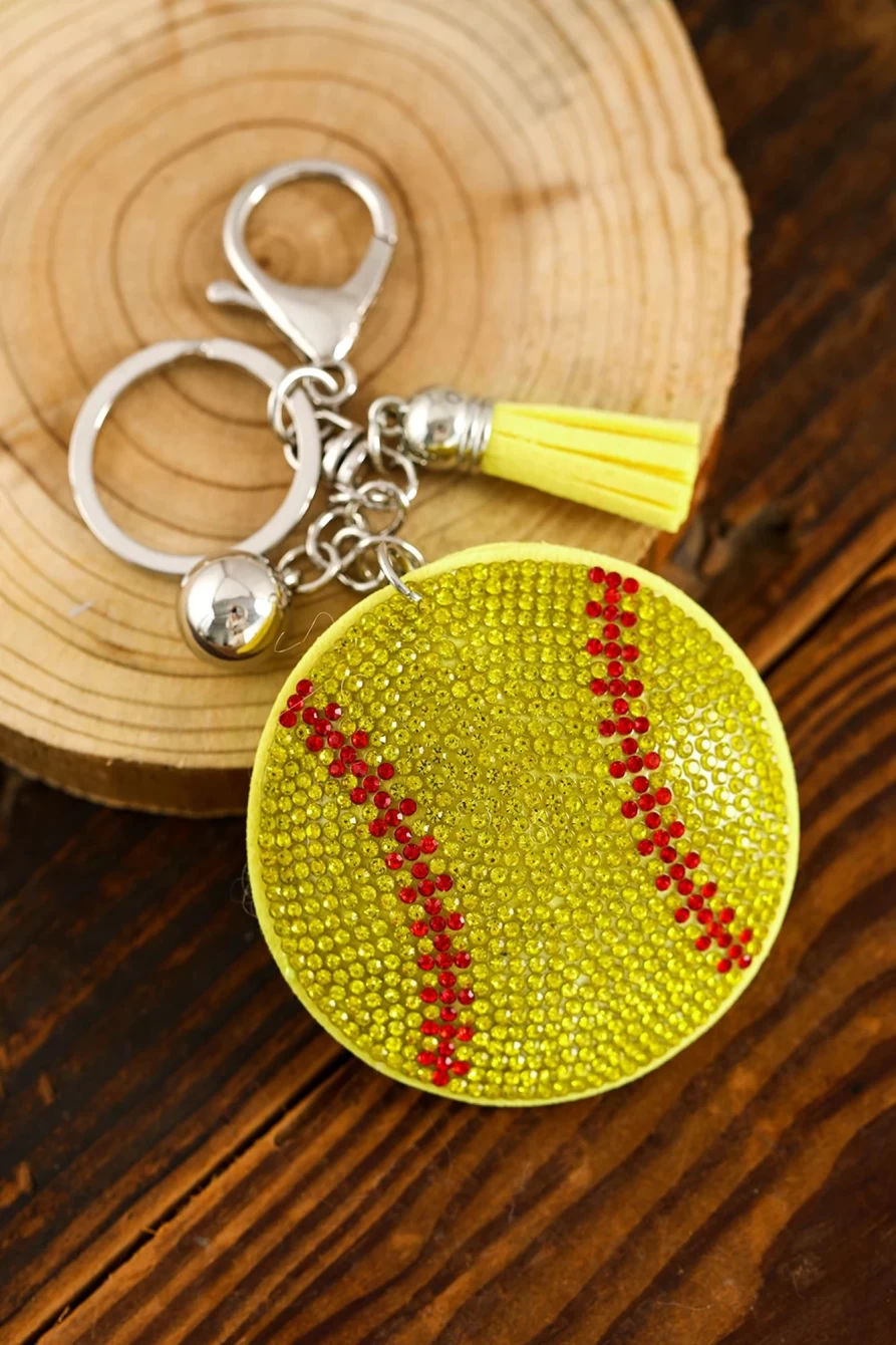 Shewin Women's Yellow Rhinestone Ball Pendant Tassel Keychain - Elegant Fashion Accessory
