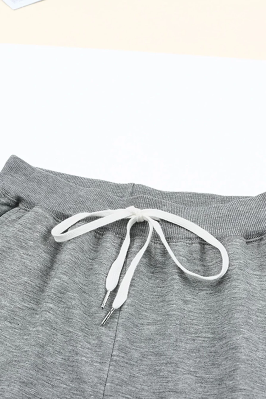 Shewin Women's High Waisted Jogger Pants with Letter Print, Gray Drawstring Sweatpants