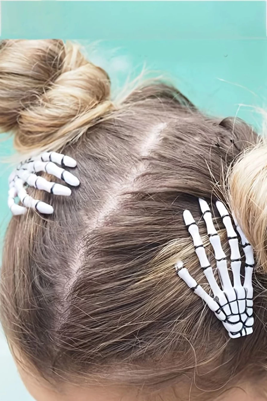 Shewin Bright White Skeleton Hand Hair Clip for Women - Spooky Halloween Hair Accessory